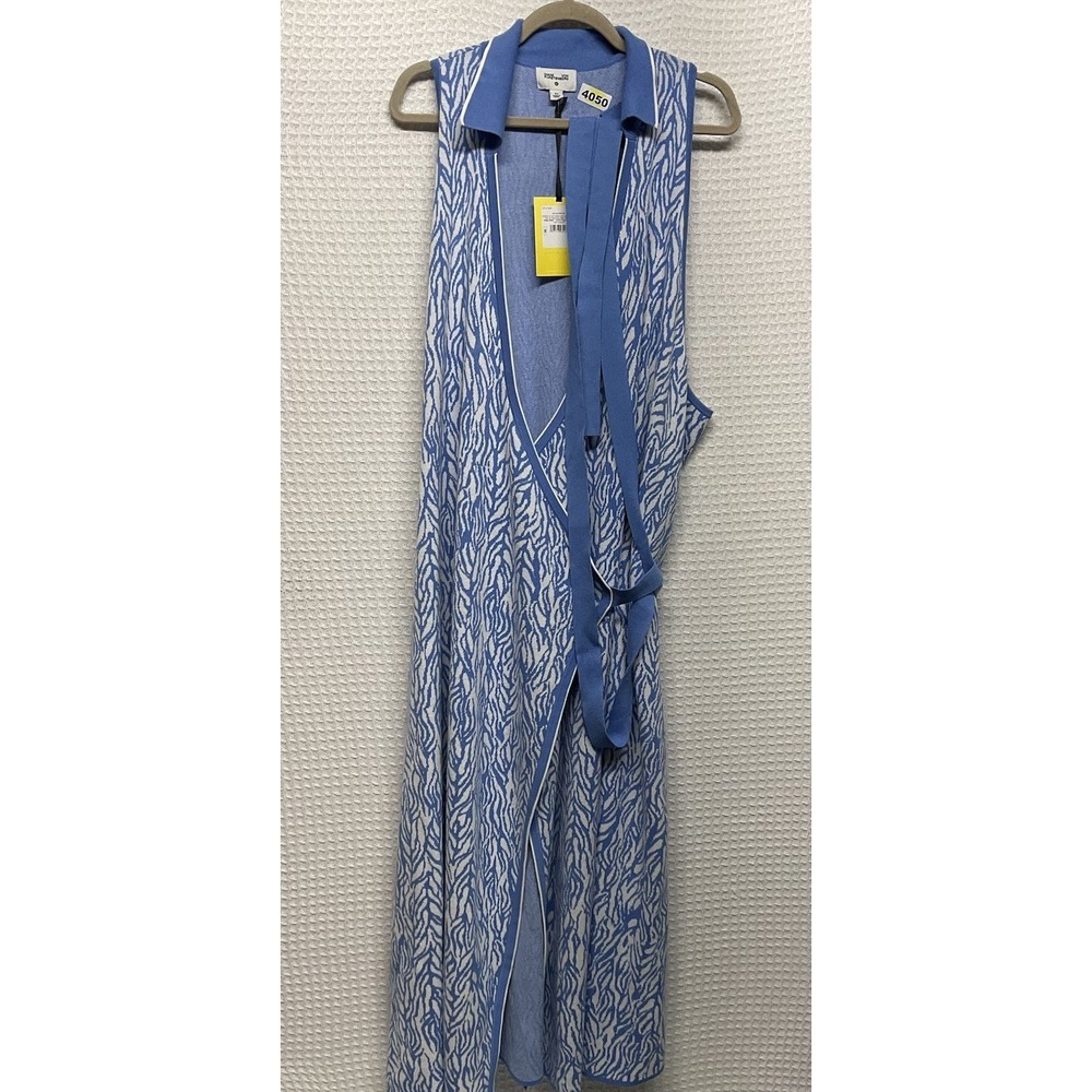 Diane von Furstenberg Women's Size 4X‎ Collared Midi Wrap Dress Sea Twig Blue - Picture 6 of 12